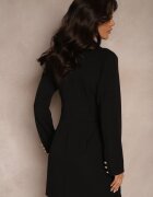 lovery Rochie Negru din Viscoză și Decolteu Petrecut cu Nasturi Decorativi Ellanaris