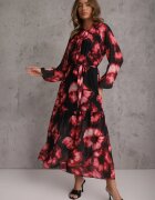 lovery Rochie Negru-Roșie cu croială dreaptă cu imprimeu floral decorată cu centură Acexia
