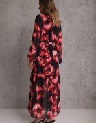 lovery Rochie Negru-Roșie cu croială dreaptă cu imprimeu floral decorată cu centură Acexia