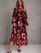 lovery Rochie Negru-Roșie cu croială dreaptă cu imprimeu floral decorată cu centură Acexia