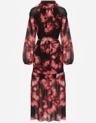 lovery Rochie Negru-Roșie cu croială dreaptă cu imprimeu floral decorată cu centură Acexia