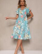 lovery Rochie Petrecută Verde cu Imprimeu Floral Atesalia