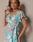 lovery Rochie Petrecută Verde cu Imprimeu Floral Atesalia