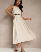 lovery Rochie Plisată Bej cu croială evazată fără mâneci cu curea cu cataramă Iffule