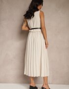 lovery Rochie Plisată Bej cu croială evazată fără mâneci cu curea cu cataramă Iffule