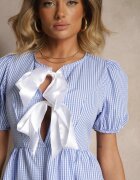 lovery Rochie Retro Albastru deschis cu carouri Vichy cu croi evazat cu legătură Temarea