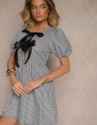 lovery Rochie Retro Neagră în carouri Vichy cu croi evazat cu legătură Temarea