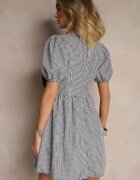 lovery Rochie Retro Neagră în carouri Vichy cu croi evazat cu legătură Temarea