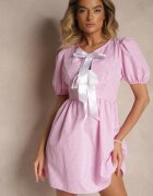 lovery Rochie Retro Roză în Carouri Vichy cu Croială Evazată și Legătură Temarea