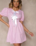 lovery Rochie Retro Roză în Carouri Vichy cu Croială Evazată și Legătură Temarea