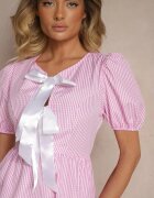 lovery Rochie Retro Roză în Carouri Vichy cu Croială Evazată și Legătură Temarea