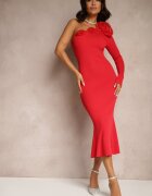 lovery Rochie Roșie Asimetrică Cocktail cu flori Issalea