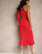 lovery Rochie Roșie Asimetrică Cocktail cu flori Issalea