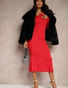 lovery Rochie Roșie Asimetrică Cocktail cu flori Issalea
