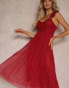 lovery Rochie Roșie Clopot Cu bretele Cu elastic în talie Cu volane Zafara