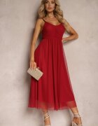 lovery Rochie Roșie Clopot Cu bretele Cu elastic în talie Cu volane Zafara