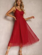 lovery Rochie Roșie Clopot Cu bretele Cu elastic în talie Cu volane Zafara
