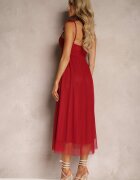 lovery Rochie Roșie Clopot Cu bretele Cu elastic în talie Cu volane Zafara