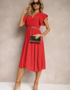 lovery Rochie roșie cu decolteu triunghiular cu elastic în talie cu croială plisată Doetta