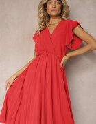 lovery Rochie roșie cu decolteu triunghiular cu elastic în talie cu croială plisată Doetta