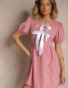lovery Rochie Roșie Retro în carouri Vichy cu croială cloș cu legătură Temarea