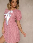 lovery Rochie Roșie Retro în carouri Vichy cu croială cloș cu legătură Temarea