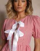 lovery Rochie Roșie Retro în carouri Vichy cu croială cloș cu legătură Temarea