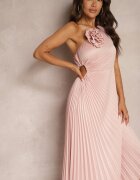 lovery Rochie Roz Asimetrică cu Tiv Plisat și Aplicație în formă de Floare Fevima