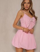 lovery Rochie Roz cu croi balon cu fundiță la decolteu și cu zirconii Palonira