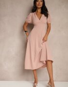 lovery Rochie Roz Evazată De Cocktail Decorată Cu Legătură Ziverine