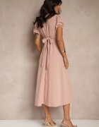lovery Rochie Roz Evazată De Cocktail Decorată Cu Legătură Ziverine