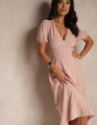 lovery Rochie Roz Evazată De Cocktail Decorată Cu Legătură Ziverine