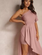 lovery Rochie Roz închis Asimetrică De seară Pe un umăr Decorată cu volane Vimasira
