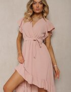 lovery Rochie Roz închis cu Spate Asimetric cu Decolteu Petrecut Decorată cu Curea în Talie Toridia