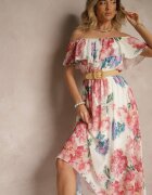 lovery Rochie Roz spaniolă cu imprimeu floral și curea împletită Sadeene