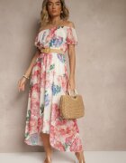 lovery Rochie Roz spaniolă cu imprimeu floral și curea împletită Sadeene