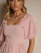 lovery Rochie Roză cu croială evazată decorată cu mâneci bufante Kolalira