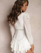 lovery Rochie-Salopetă Cloș Albă Cambrată cu Volane și Dantelă Pokisa