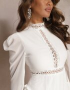 lovery Rochie-Salopetă Cloș Albă Cambrată cu Volane și Dantelă Pokisa
