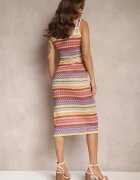 lovery Rochie Tricotată Midi Mulată Roz-Portocaliu Emerissa