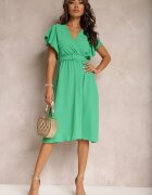 lovery Rochie Verde Evazată cu Centură și Decolteu petrecut Brinea