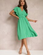 lovery Rochie Verde Evazată cu Centură și Decolteu petrecut Brinea