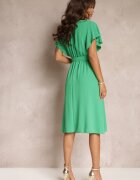 lovery Rochie Verde Evazată cu Centură și Decolteu petrecut Brinea