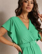 lovery Rochie Verde Evazată cu Centură și Decolteu petrecut Brinea