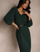 lovery Rochie Verde închis cu Croială Ajustată cu Mâneci ușor Bufante Zinnashira