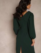 lovery Rochie Verde închis cu Croială Ajustată cu Mâneci ușor Bufante Zinnashira
