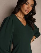 lovery Rochie Verde închis cu Croială Ajustată cu Mâneci ușor Bufante Zinnashira