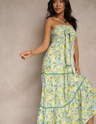 lovery Rochie verde închis decorată cu fundă și cu imprimeu de lămâi Galionea
