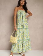 lovery Rochie verde închis decorată cu fundă și cu imprimeu de lămâi Galionea