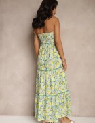 lovery Rochie verde închis decorată cu fundă și cu imprimeu de lămâi Galionea